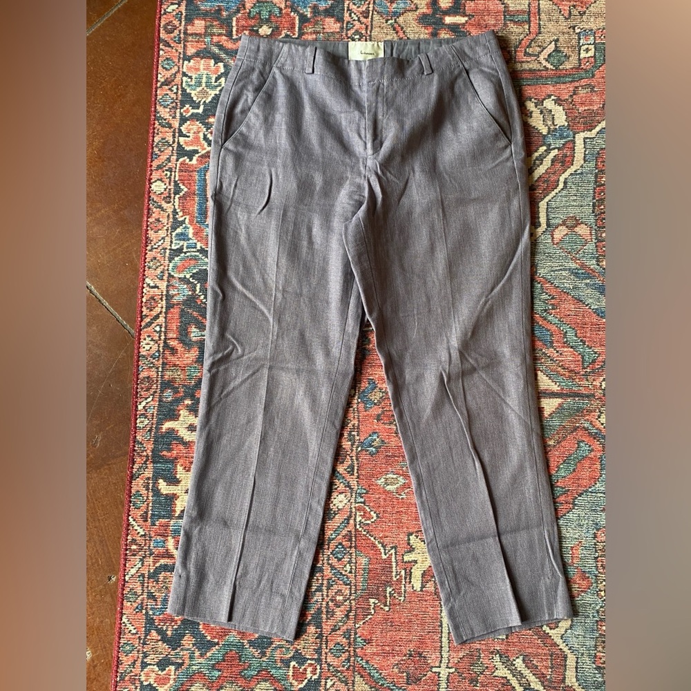 Anthropologie gray linen trousers pants straight leg elevenses 8